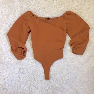 4si3nna Bodysuit Orange Balloon Sleeve Bodysuit Orange Long Sleeve Bodysuit